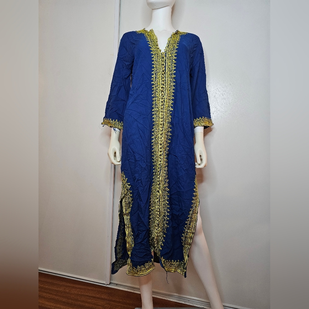 Elegant Blue and Gold Women's Swim Cover-Up Size S - Picture 10 of 12